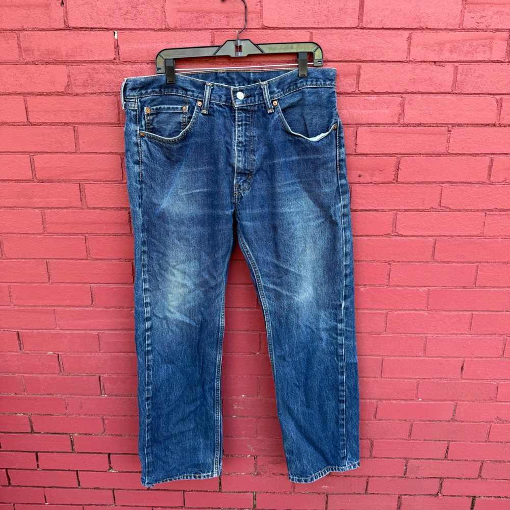 Levi's 505 Regular Fit Straight Leg Jeans Dark Wash Button Fly Mens W36 L30